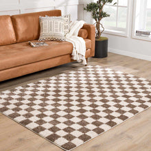 Carregar imagem no visualizador da galeria, Canika Brown Washable Checkered Area Rug