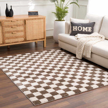 Carregar imagem no visualizador da galeria, Canika Brown Washable Checkered Area Rug
