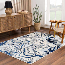 Carregar imagem no visualizador da galeria, Glendon Cream Blue Marble Rug