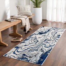 Carregar imagem no visualizador da galeria, Glendon Cream Blue Marble Rug