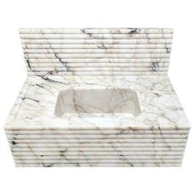 Carregar imagem no visualizador da galeria, Calacatta Viola Gold Marble Wall-mount Bathroom Sink Horizontal Fluted
