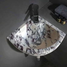 Carregar imagem no visualizador da galeria, Calacatta Viola Marble Wall-mount Bathroom Corner Vanity Sink (W)12" (L)12" (H)6"