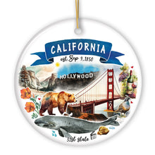 Load image into Gallery viewer, Artistic California State Themes and Landmarks Christmas Ornament
