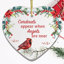 Carregar imagem no visualizador da galeria, Cardinals Appear When Angels Are Near Floral Heart Christmas Ornament