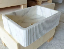Cargar imagen en el visor de la galería, Carrara White Marble Wall-mount Bathroom Sink Ribbed Textured (W)16" (W)24" (H)6"