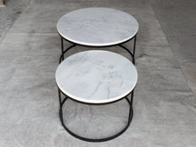 Load image into Gallery viewer, Carrara White Marble Nesting Coffee Table Round Set of 2 Polished