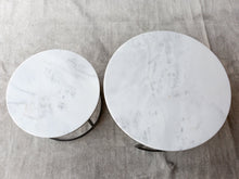 Load image into Gallery viewer, Carrara White Marble Nesting Coffee Table Round Set of 2 Polished