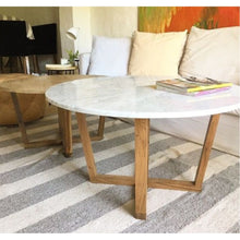 Carregar imagem no visualizador da galeria, Carrara White Marble Coffee Table Round Polished and Eased Edge