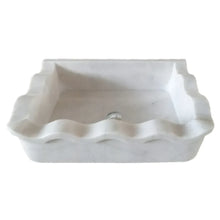 Cargar imagen en el visor de la galería, Carrara White Marble Rectangular Wall-mount Wavy Edges Bathroom Sink (W)16" (L)24" (H)6"