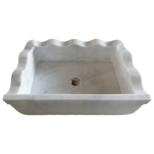 Cargar imagen en el visor de la galería, Carrara White Marble Rectangular Wall-mount Wavy Edges Bathroom Sink (W)16" (L)24" (H)6"