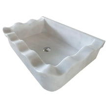 Cargar imagen en el visor de la galería, Carrara White Marble Rectangular Wall-mount Wavy Edges Bathroom Sink (W)16" (L)24" (H)6"