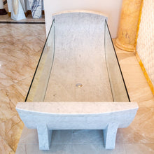 Cargar imagen en el visor de la galería, Carrara White Marble Bathtub Strong Tempered Glass Side Walls Polished (W)32" (L)79" (H)24"