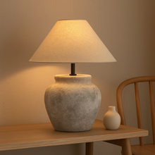 Carregar imagem no visualizador da galeria, Nogy Wabi-Sabi Ceramic Table Lamp – Rustic Stone Texture with Linen Shade