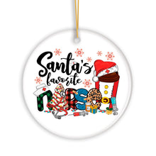 Load image into Gallery viewer, Cheerful Holiday Plaid Santa’s Favorite Nurse Christmas Ornament