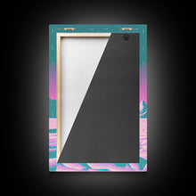 Load image into Gallery viewer, Retrowave Penguins in the Arctic, synthwave style wall art, Antarctica art, framed canvas print, cute animal prints