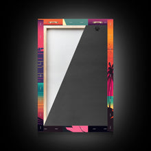 Load image into Gallery viewer, Beach Vibes, 3 Panel Wall Art, Framed Canvas Prints, Triptych Art, 3 Piece, 80s Vibes Vaporwave Wall Art, Life Guard Hut and Palm Trees