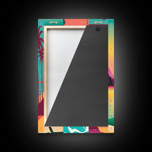 Load image into Gallery viewer, Beautiful Turquoise Retro Style Beach Art, Triptych 3 Panel Framed Canvas Prints, Palm Trees and Sunset, 80s Vibes Vaporwave Art Deco Mashup