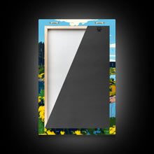 Cargar imagen en el visor de la galería, Colorful Pop Art Picture of a Stream, Framed Canvas Print, Surrealist High Contrast Cel Shaded Landscape Art