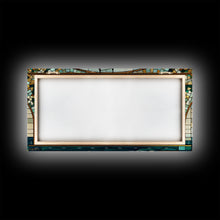 Load image into Gallery viewer, Emerald Green and Gold Art Deco Sail Boat, Framed Canvas Print, Retro MCM Style Wall Art, Midcentury Modern, Stained Glass, Huge Art