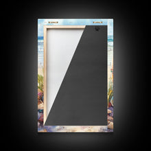 Cargar imagen en el visor de la galería, Christmas Surfboards On A Snowy Beach, Framed Canvas Print, Tropical / Nautical Christmas Art or Gift Idea, Christmas Poster