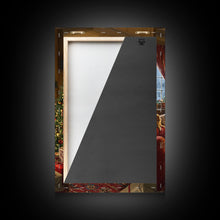 Load image into Gallery viewer, Cozy Christmas Mantle Decor Framed Canvas Print With Stockings Hanging And Presents By The Fire, Seasonal Holiday Wall Art Farmhouse Style