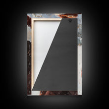 Carregar imagem no visualizador da galeria, Framed canvas print of a peaceful winter scene with a woman a hot chocolate perfect for holiday gift idea or rustic Christmas wall art decor