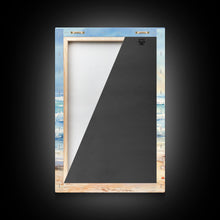 Cargar imagen en el visor de la galería, Coastal Christmas tree with surfboards at the beach Framed Canvas Print, tropical holiday wall art beach Christmas decor Christmas prints