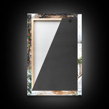 Carregar imagem no visualizador da galeria, Farmhouse porch decorated with garland and cozy rocking chair, Framed Canvas Print winter decor idea for rustic home Christmas wall art