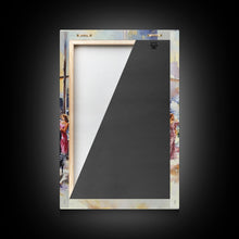 Load image into Gallery viewer, Elegant Christmas party with grand piano and city skyline view Framed Canvas Print, classy holiday wall art perfect seasonal decor idea