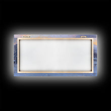 Load image into Gallery viewer, Cozy Snowy Log Cabin Tall Art Framed Canvas Print Winter Home Decor With Warm Fireplace And Horse Rider Under A Beautiful Sunset Scene