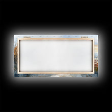 Cargar imagen en el visor de la galería, Christmas vacation decor Framed Canvas Print coastal beach cabin snowy winter landscape holiday decor gallery wall Christmas wall print