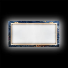 Load image into Gallery viewer, Beach Christmas decor with bonfire, sunset coastal holiday wall art, Christmas tree print, festive coastal art gift, framed canvas print