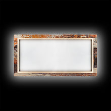 Load image into Gallery viewer, Cowboy in green jacket, snow-capped mountains trees, Framed Canvas Print, tall western Christmas wall art, winter decor, colorful landscape