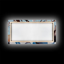 Carregar imagem no visualizador da galeria, Autumn-themed portrait Framed Canvas Print of a woman in a cowboy hat holding a cup of coffee, surrounded by fall leaves, cozy fall decor