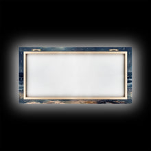 Load image into Gallery viewer, Cozy Bonfire On Beach With Christmas Tree Framed Canvas Print, Nighttime Winter Beach Holiday Wall Art And Coastal Decor