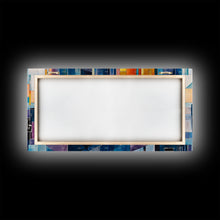 Load image into Gallery viewer, Abstract jazz party scene with grand piano, colorful stained glass aesthetic, framed canvas print ideal vibrant music wall art decor