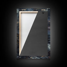 Load image into Gallery viewer, Eerie Castle on Cliff, Halloween Art Print, Spooky Home Decor, Framed Canvas Print, Creepy Art, Halloween Wall Decor, Seasonal Wall Art