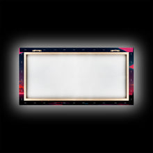 Load image into Gallery viewer, Cyberpunk lake art, city canvas, video game concept art, living room wall art, dystopian art, outrun city at sunset, man cave canvas print