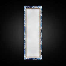 Load image into Gallery viewer, Blue and White Floral Pattern on White Background - Framed Canvas Print, Boho Art, Skinny Art, Tall Art, Midcentury Modern Art, Bedroom Wall Decor