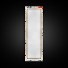 Cargar imagen en el visor de la galería, Festive Snowflakes In Red, Blue, And White On A Cream Background, Skinny Art Tall Wall Art Framed Canvas Print Japanese Style Art