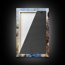 Load image into Gallery viewer, Cowgirl Preparing Horse for Ride - Framed Canvas Print, Western Wall Art, Rustic Decor, Living Room and Bedroom Art Print