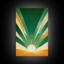 Load image into Gallery viewer, Emerald Green Sun Burst, Art Deco Style, Framed Canvas Print, Ready To Hang Framed Wall Art, Living Room Wall Hanging