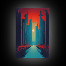 Carregar imagem no visualizador da galeria, Brutalist Art Deco Dystopian City Art, Framed Canvas Print, Ready To Hang Framed Wall Art, Living Room Wall Decor