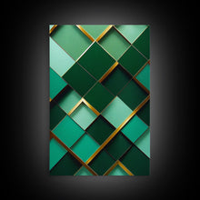 Load image into Gallery viewer, Emerald Green Geometric Abstract Art, Framed Canvas Print, Ready To Hang Framed Wall Art, Living Room Wall Hanging