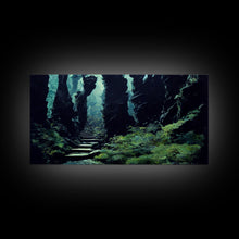 Cargar imagen en el visor de la galería, Fantasy Forest with Temple Steps, Wall Decor, Ready To Hang Framed Canvas Print, Oversize Wall Art