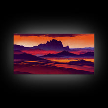 Load image into Gallery viewer, Arizona Desert Landscape at Sunset, Vaporwave Style Landscape, Cool Office Art, Ready To Hang Framed Canvas Print, Oversize Wall Art