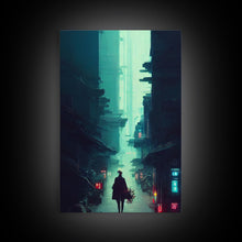 Load image into Gallery viewer, Cyberpunk Tokyo, 80s style retro-futurism, blade runner inspired art, ready to hang framed canvas print wall decor