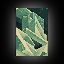 Load image into Gallery viewer, Cubism abstract geometric painting print, green marble shapes, framed canvas print