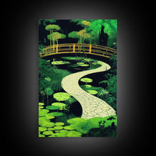 Load image into Gallery viewer, Emerald green Japanese zen garden art, framed canvas print, abstract art