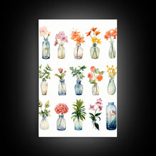 Carregar imagem no visualizador da galeria, 3 Piece Set, Cute Kawaii Floral Print, Flowers In Vases, Framed Wall Art, Canvas Print, Botanical Wall Decor, Dried Flower Large Art